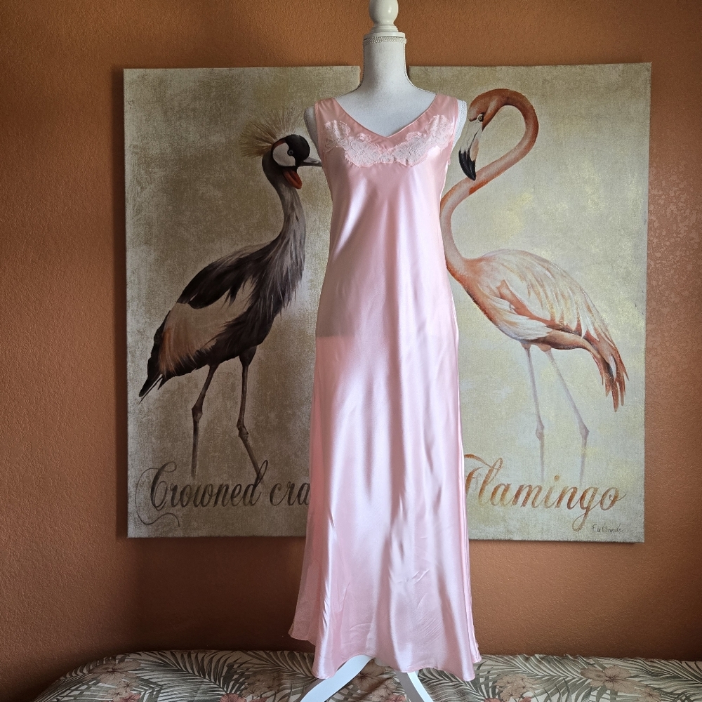 Vintage Judith Hart Intimate Apparel Satin Pink Lace Nightgown Chemise XS Ballet